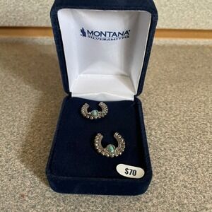 New Montana Silversmiths Turquoise Horseshoe Earrings & Box Western Cowgirl Gift
